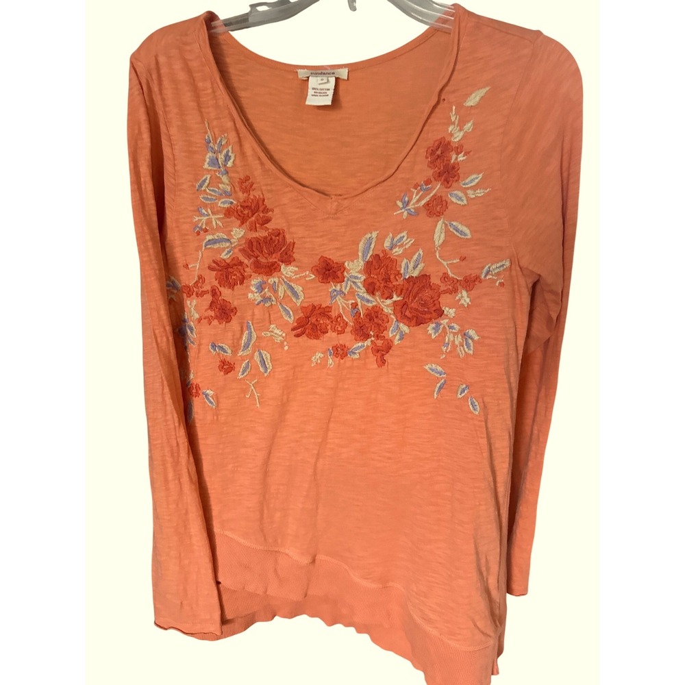 Women's Sundance Embroidered Floral LS Cotton Top size Small boho flowy